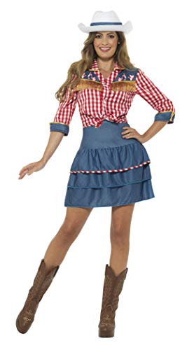 Smiffys Rodeo Doll Costume, Blue, with Skirt, Shirt & Hat, Small
