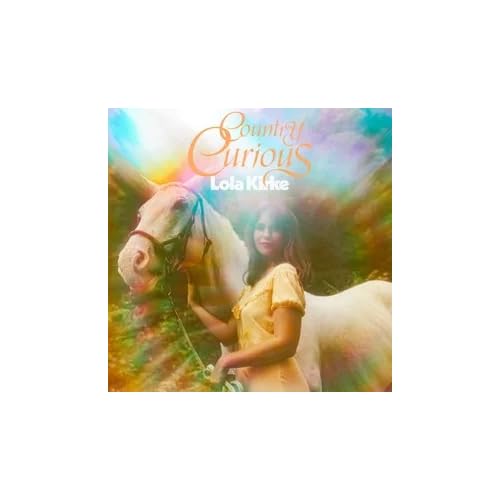 Album cover: woman with white horse in a colorful, dreamy landscape.