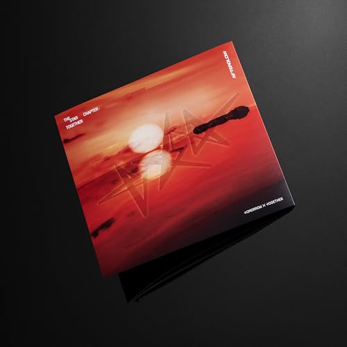 TOMORROW X TOGETHER album cover with a star and sunset design.