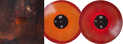 Two vinyl records, one orange-red, one blood red, with album art shown.