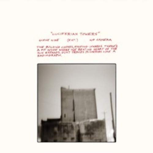 Album cover for “Luciferian Towers” featuring a grainy, stark building image.