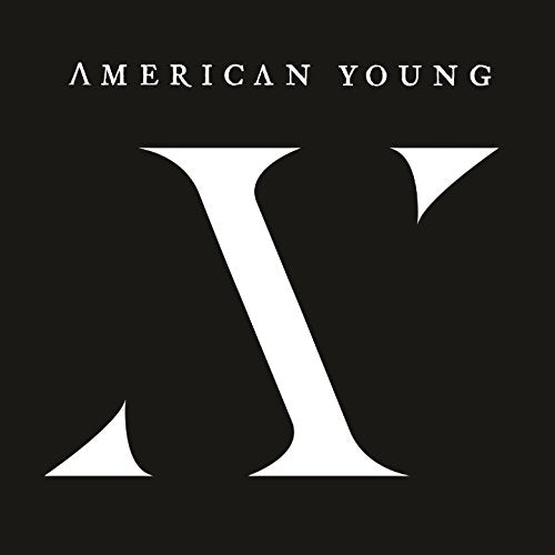 Black CD cover with white text "AMERICAN YOUNG" and a large "X".