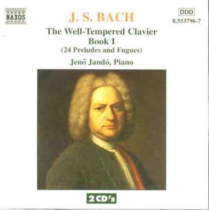 CD cover: portrait of J.S. Bach, pianist Jeno Jando, and text.
