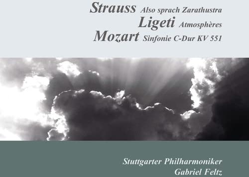 CD cover featuring clouds and text listing composers: Strauss, Ligeti, Mozart.