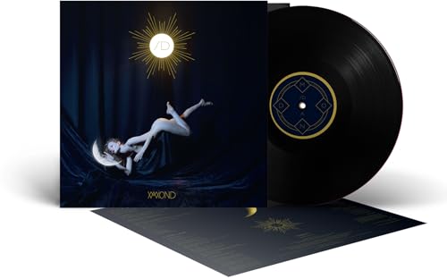 Vinyl record and cover art featuring a falling figure and sunburst.