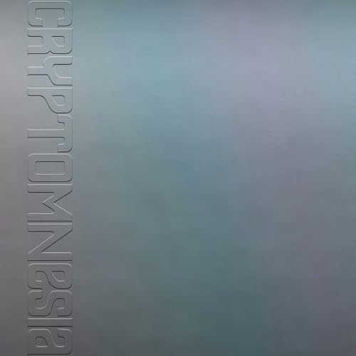 Vinyl record cover with embossed “CRYPTOMNESIA” text on a blue gradient background.