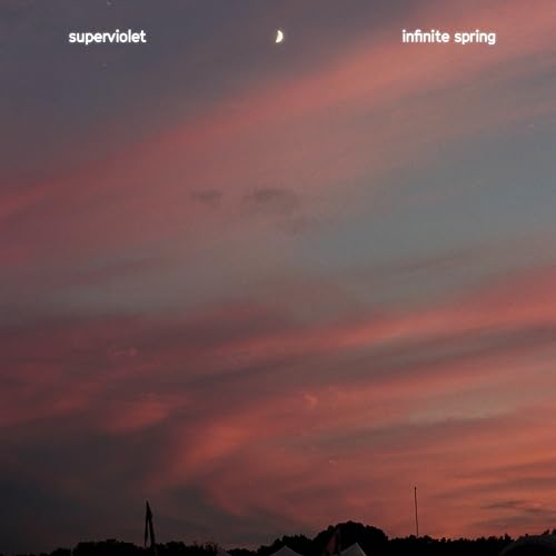 Album cover with a pink and orange sunset sky and crescent moon.