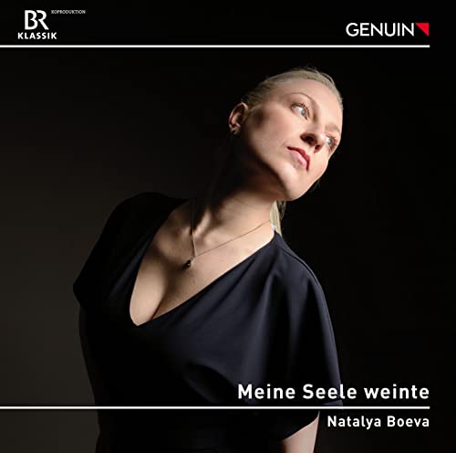 CD cover: Portrait of a woman, Natalya Boeva, looking upwards.