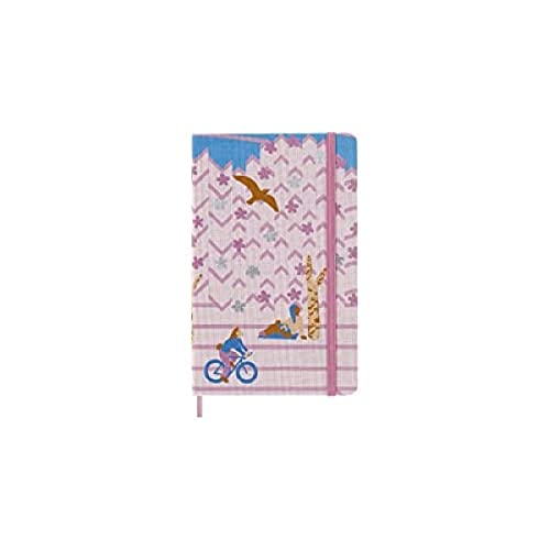 Moleskine Limited Edition Notebook, Sakura Notebook, Lined Layout and Fabric Hardcover, Large 13 x 21 cm, Bicycle Theme and Dark Pink Colour