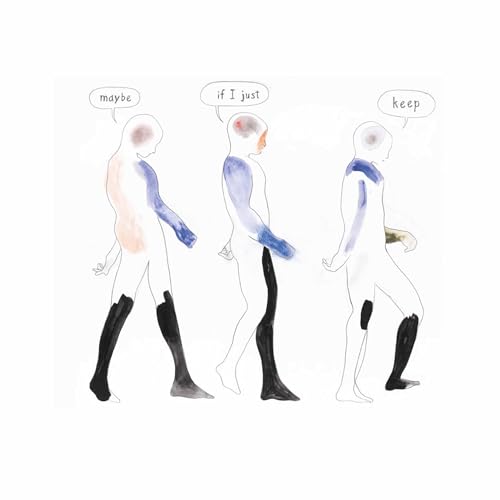 Watercolor illustration of three figures with speech bubbles, walking.