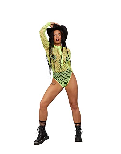 Smiffys Fever Long Sleeve Zipped Bodystocking, Neon Yellow