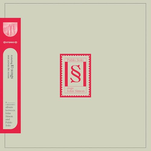 Vinyl album cover for Pablo Solo’s “Solo Sings Simon” with red and beige design.