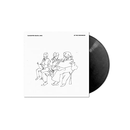 Vinyl record with white cover featuring a line drawing of three people.
