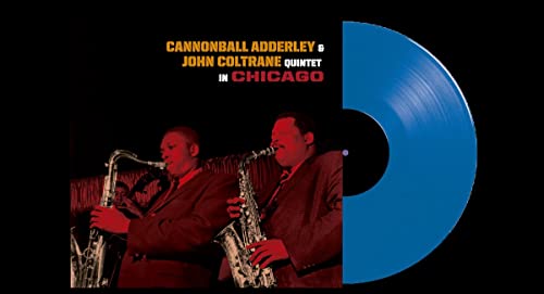 Jazz album cover featuring Cannonball Adderley and John Coltrane with blue vinyl.