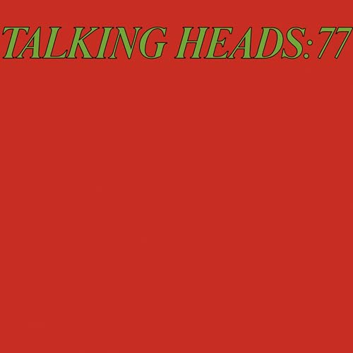 Red album cover with gold text: "TALKING HEADS: 77".