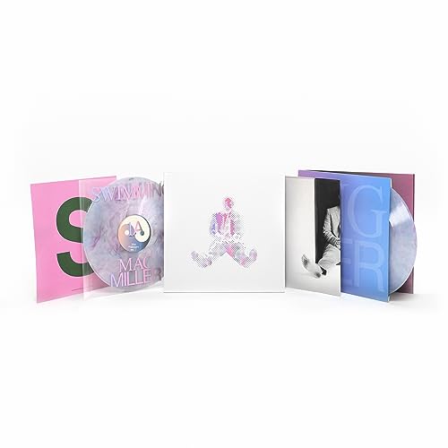 Mac Miller's "Swimming" vinyl record packaging, open with records and inserts.