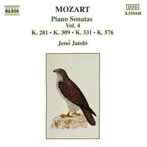 CD cover: Mozart piano sonatas, Vol. 4, with a bird illustration.