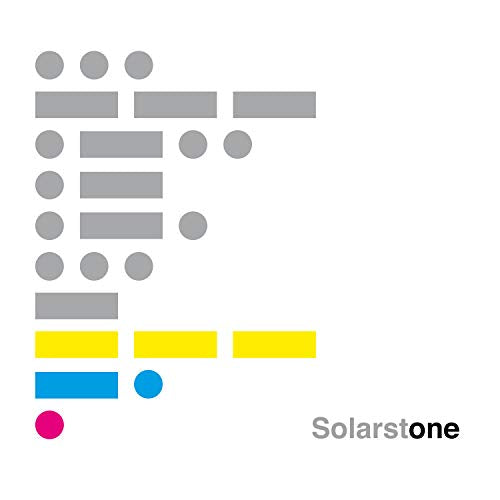 CD cover with abstract gray, yellow, blue, and pink geometric shapes on white background.