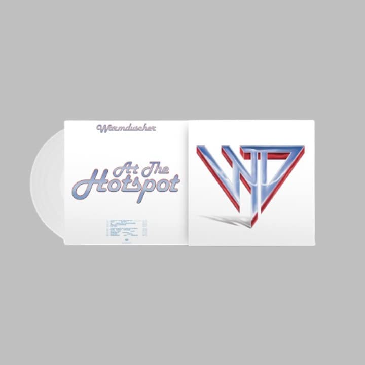 Warmduscher "At The Hotspot" vinyl record cover, white with blue lettering.