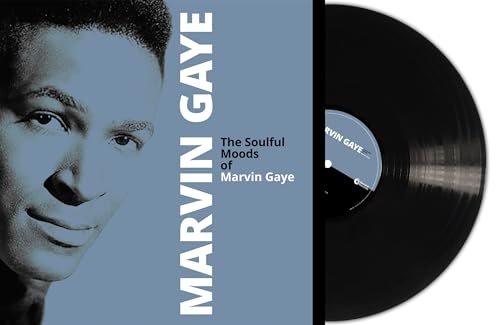 Marvin Gaye album cover and vinyl record, blue and black.