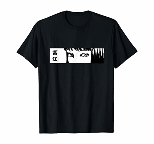 Black t-shirt with graphic of an eye and Japanese text.