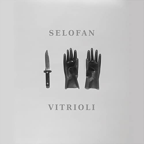 Album cover: knife, black gloves on a light grey background.