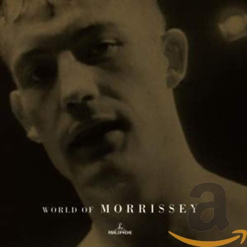 Close-up of Morrissey’s face on the “World of Morrissey” CD cover.