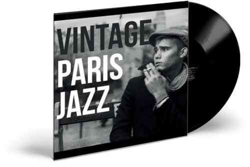 Vinyl record for “Vintage Paris Jazz” with a black and white portrait.