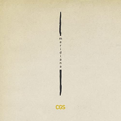 Vinyl record cover: beige background with a dark vertical line and text.