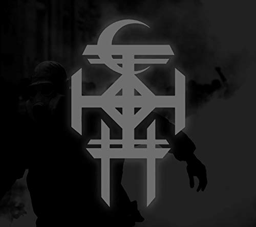 CD cover: dark figure with gas mask, geometric symbol, and crescent moon.