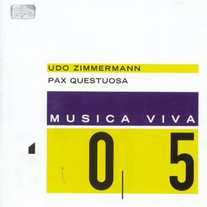 CD cover for Udo Zimmermann’s “Pax Questuosa” with bold yellow and purple design.