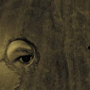 Close-up of an eye with textured, dark golden background.