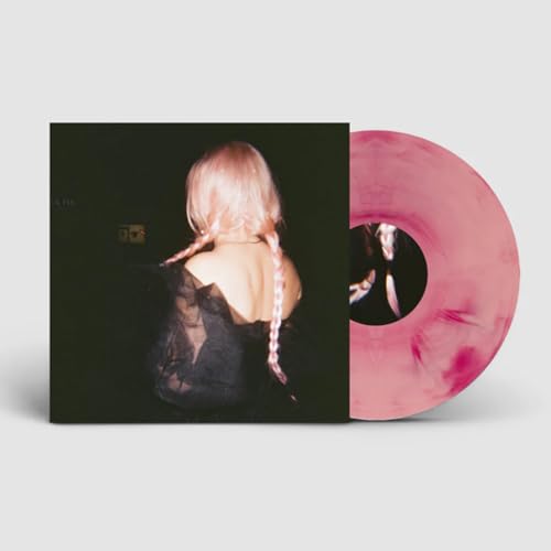 Vinyl record with pink swirl and woman with pink hair on cover.