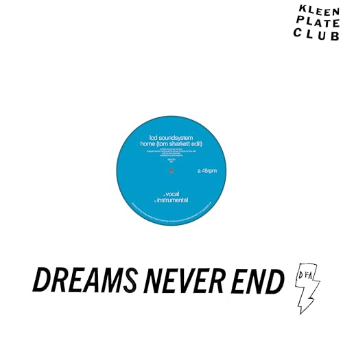 Blue LCD Soundsystem "Home" vinyl record label against a white background.