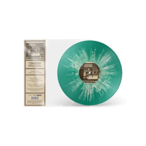 Green vinyl record of Elton John’s “Tumbleweed Connection” in plastic sleeve.