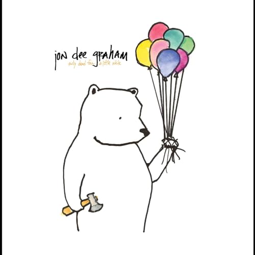 Album cover: bear holding balloons, with handwritten text and simple drawings.