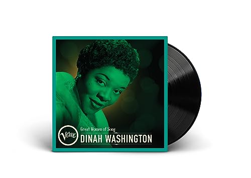 Dinah Washington album cover and black vinyl record on white background.