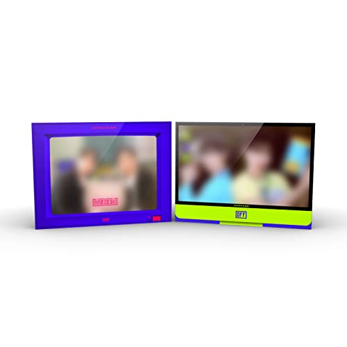 Two small, colorful televisions displaying blurred images, labeled "on" and "off".