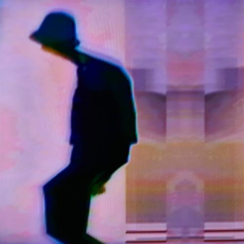 Silhouetted figure against a distorted, colorful abstract background.