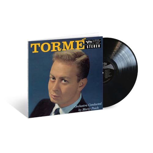 Mel Tormé album cover and black vinyl record, side view.