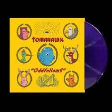 Purple vinyl record with yellow cover featuring cartoon animal heads.