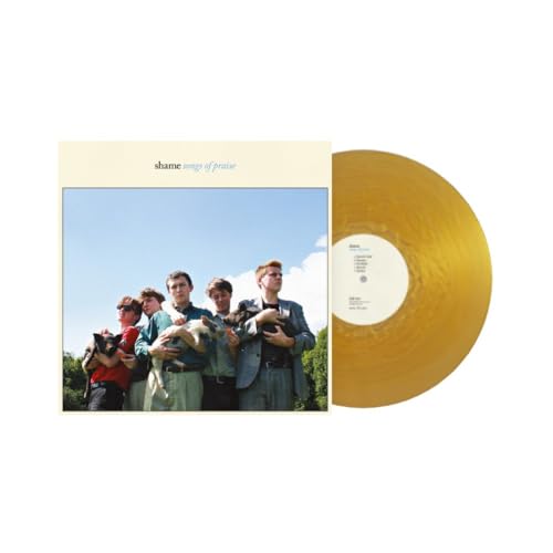 Vinyl record of Shame’s “Songs of Praise” with band portrait cover.