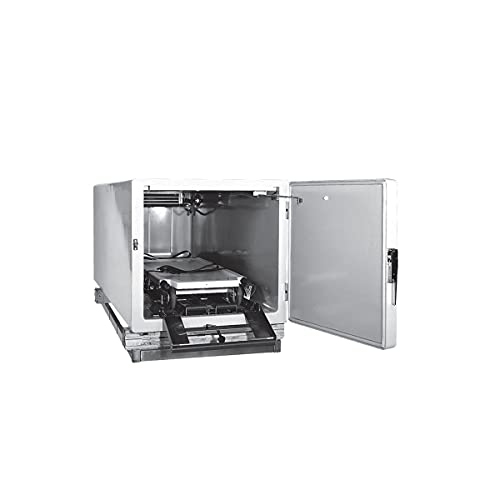 A white medical morgue refrigerator unit with its door open.