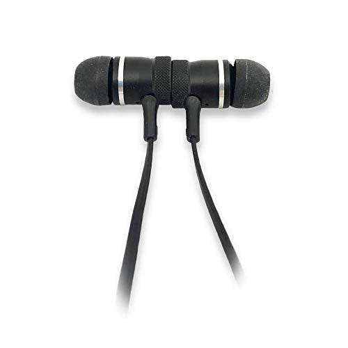 Black in-ear headphones with magnetic ends and a cable connecting them.