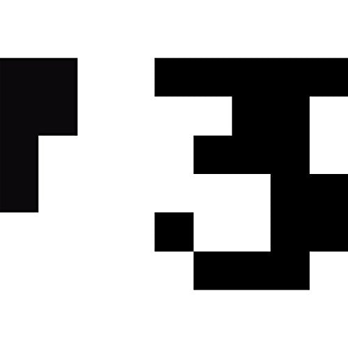Black abstract geometric design resembling the numbers three and three.