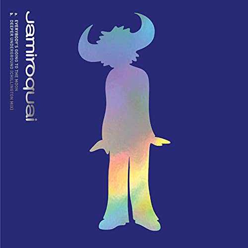Jamiroquai album cover: a silhouetted figure against a blue and rainbow background.