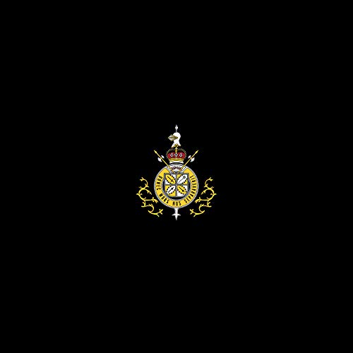 Black background with a detailed gold and yellow crest design.