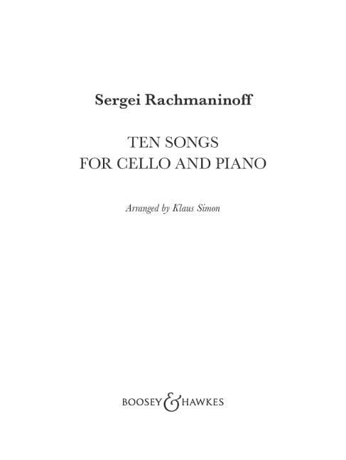 Ten Songs for Cello and Piano - Cello and Piano Sheet Music - Boosey & Hawkes (BH 14006)
