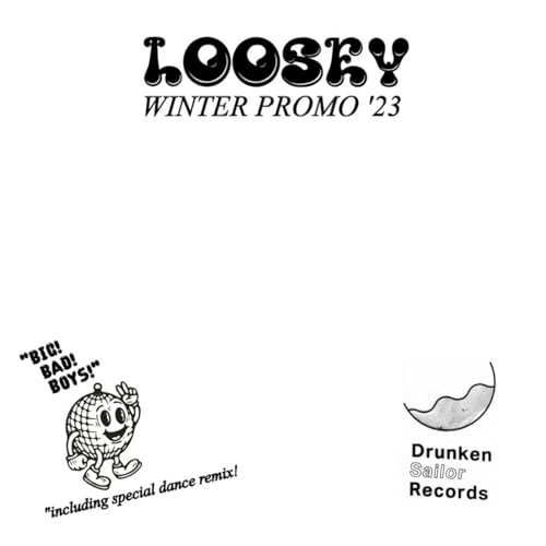 Vinyl record cover with text, cartoon figure, and a seagull illustration.