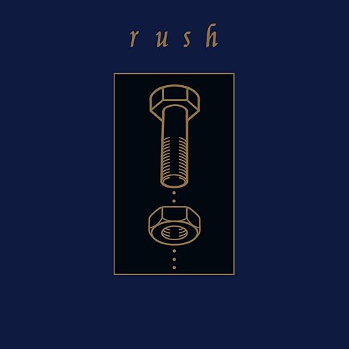 Rush “Counterparts” vinyl album cover: a gold bolt and nut on black.